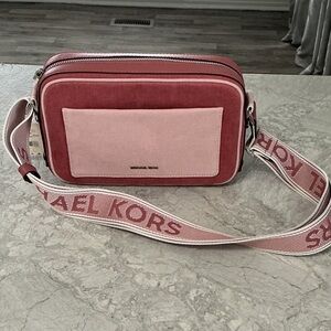 Michael Kors Two-Tone Pink Canvas Crossbody Camera Bag